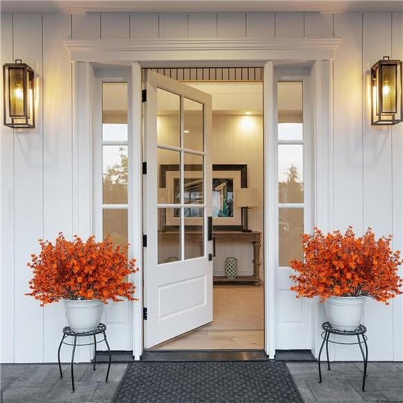 New 8Pcs Baby Breath Artificial Fake Fall Flowers, Real Touch Orange Plants Silk - Picture 3 of 6